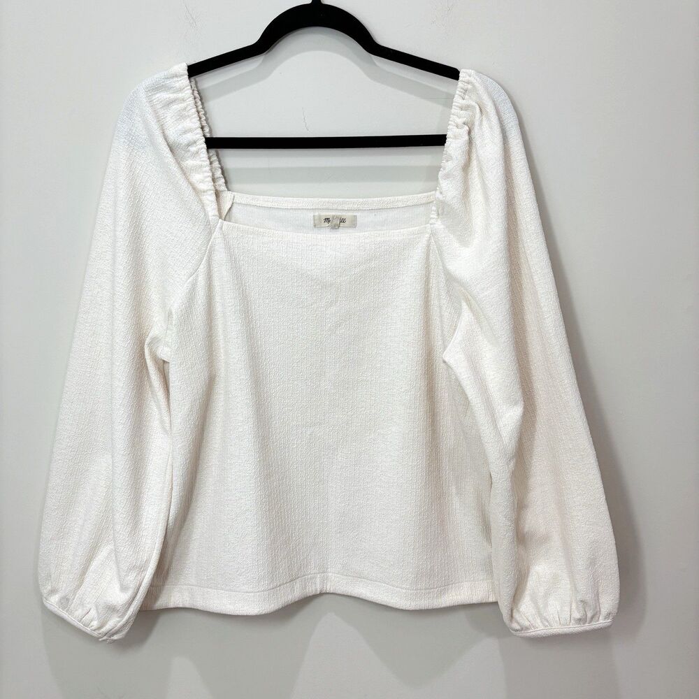 Madewell White Square Neck Long Sleeve Blouse
